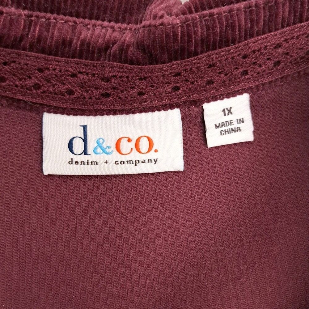 Denim & Co Burgundy Corduroy Button Up Vest Women's 1X - Picture 3 of 7